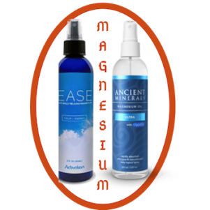 bottle of ease magnesium spray & Ancient minerals spray